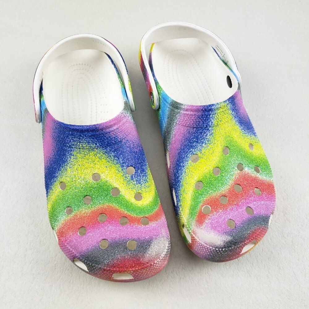 Crocs Classic Slip On Clog Mens 12 Colorful Spray Dye Comfort Shoe 208054